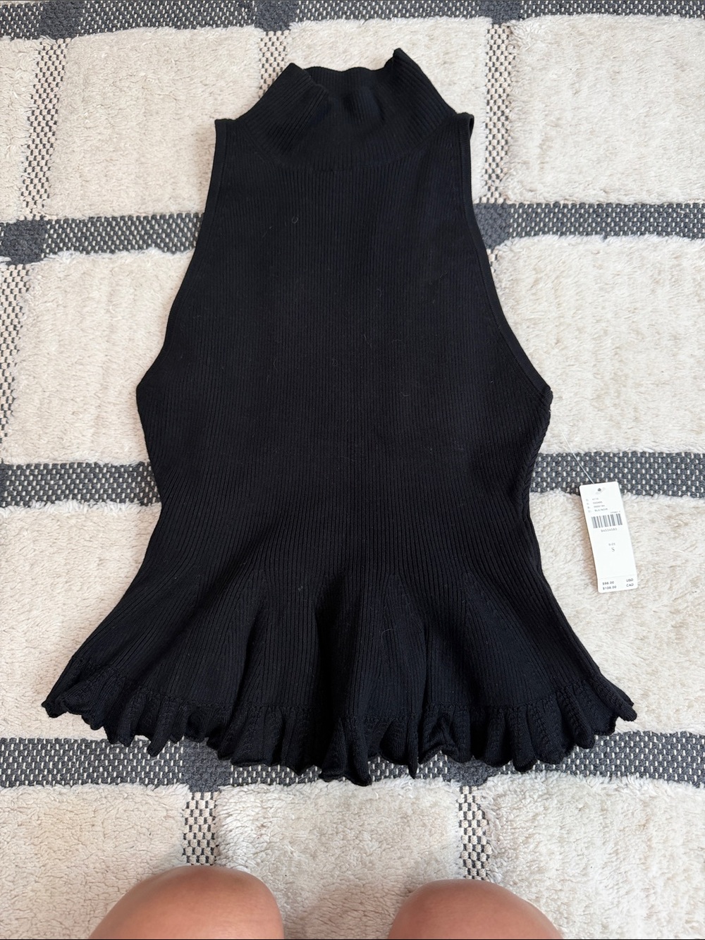 Anthropologie Black Sleeveless Mock Neck Peplum Top
